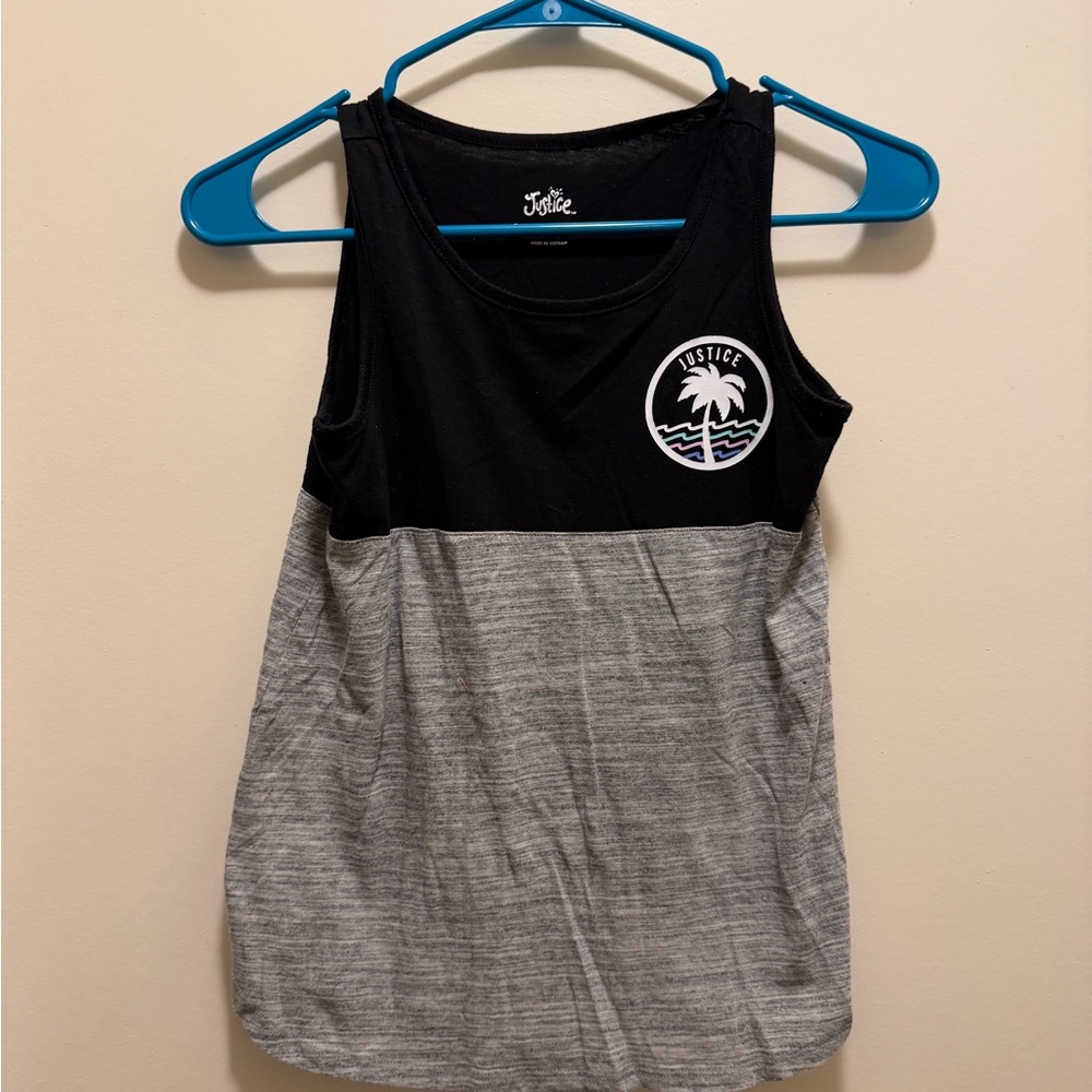 Justice Black and Gray Palm Logo Girls' Tank Top